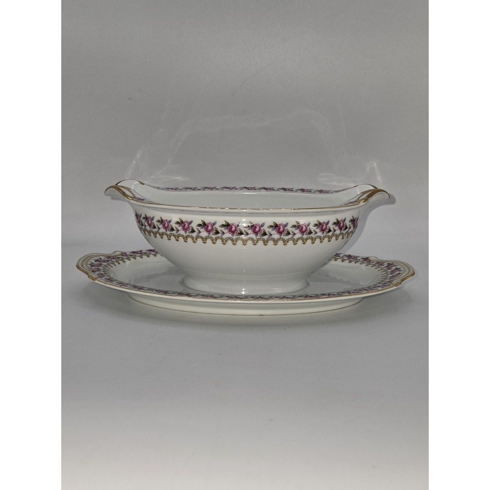 Noritake Floralee 5151 Bone‎ China Gravy Boat with Attached Underplate